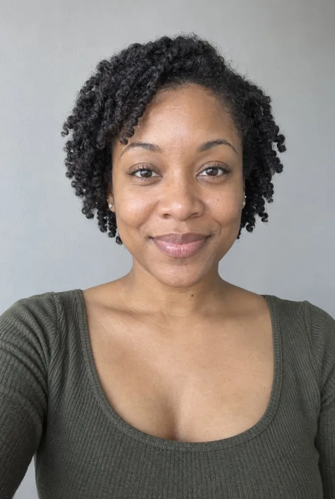 A selfie of a woman with a short twist out