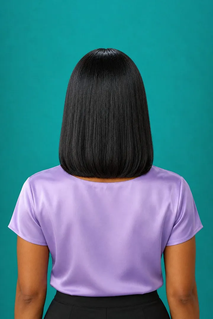 Silk Press with Bangs, back