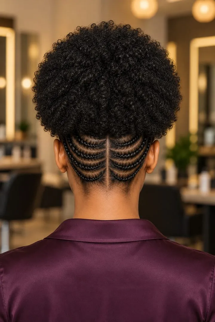 Arc Cornrows to Afro Puff, back