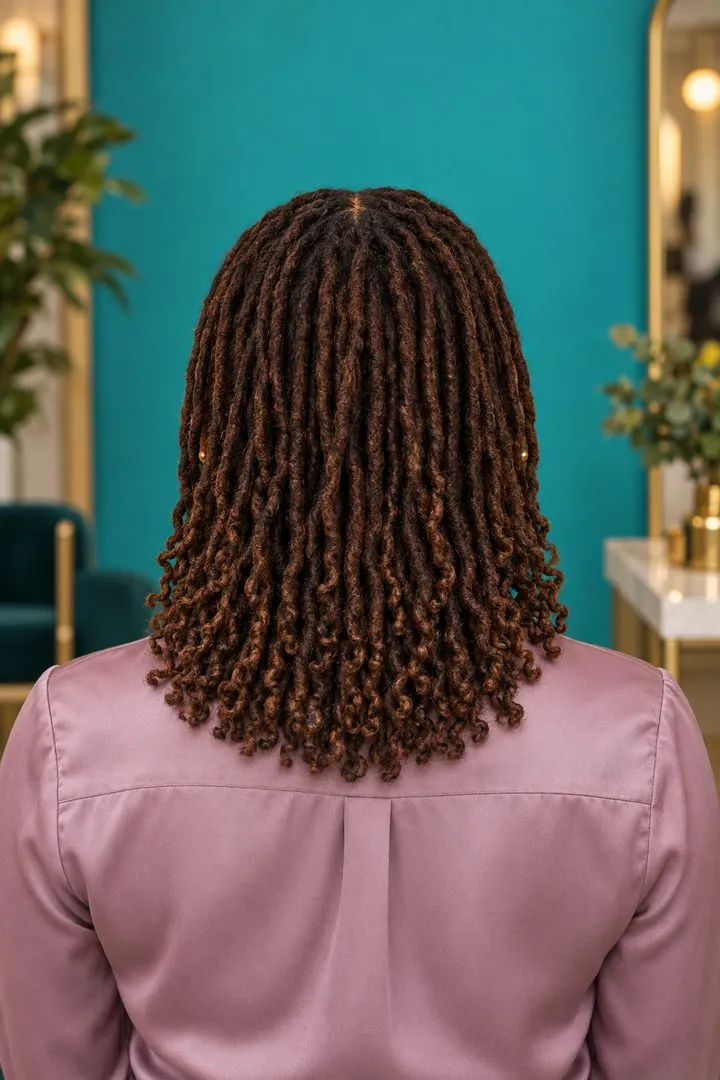 Cocoa Locs with Middle Part, back