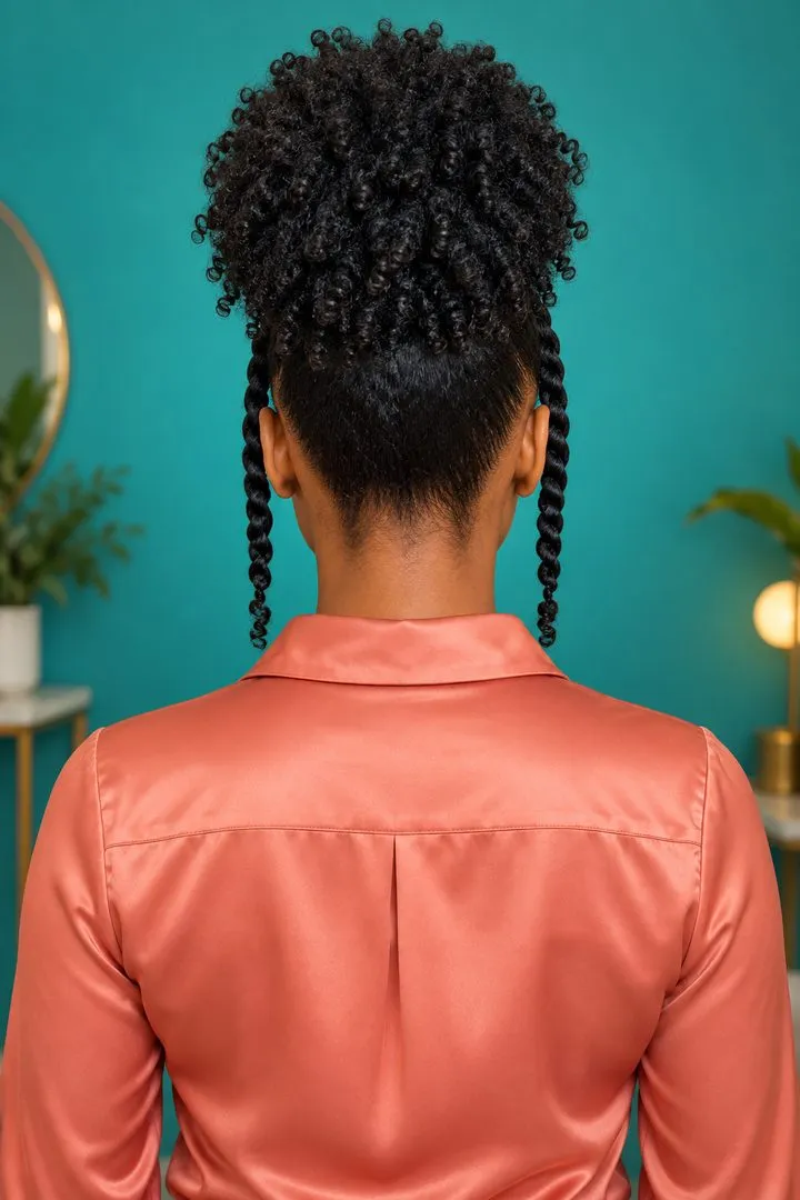 Curly Updo with Curtain Twists, back