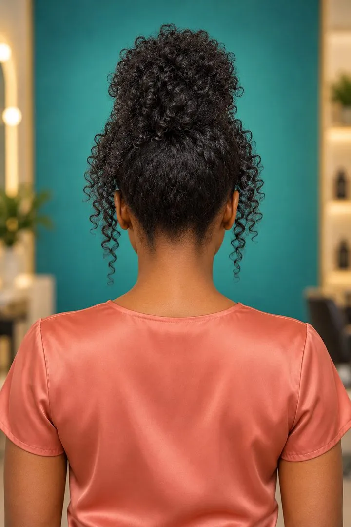 Bun with Twist-Out Curtain Bangs, back