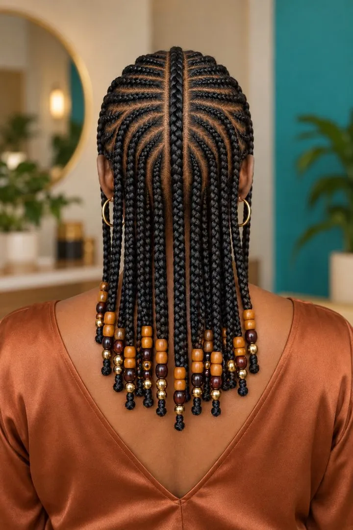 Center Lined Fulani Braids, back