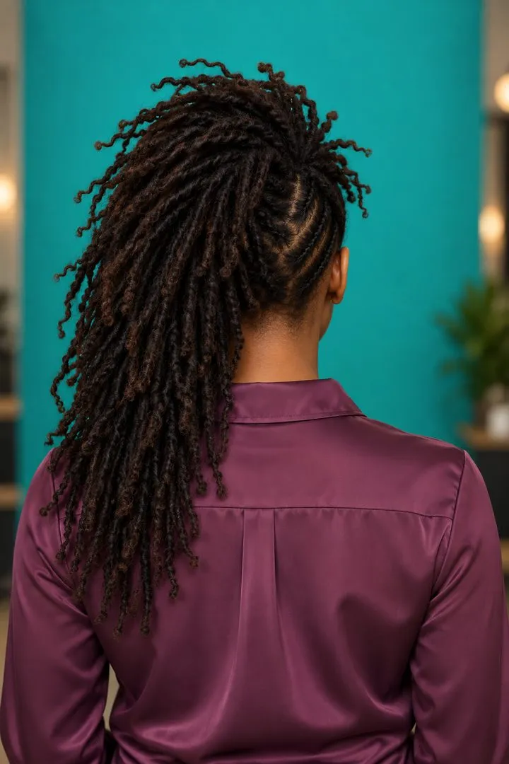 Side Swept Locs, back