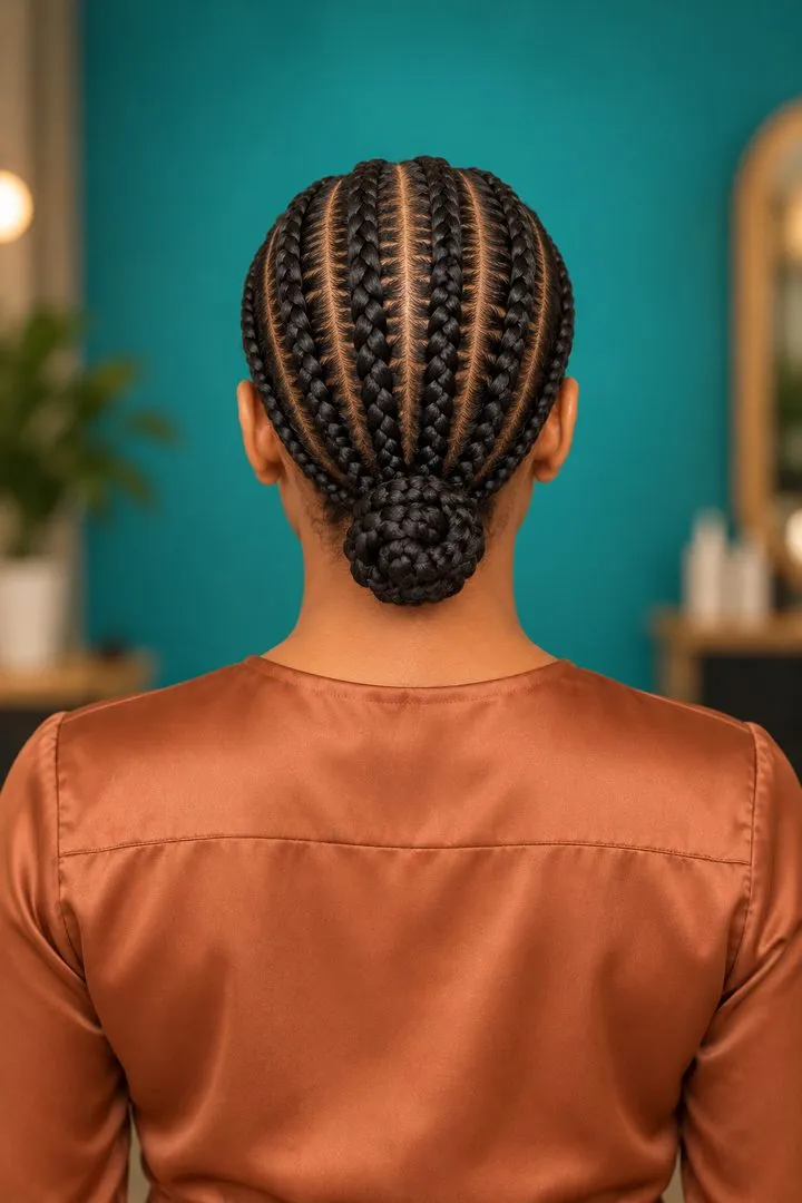 Stitch Braids to Low Bun, back
