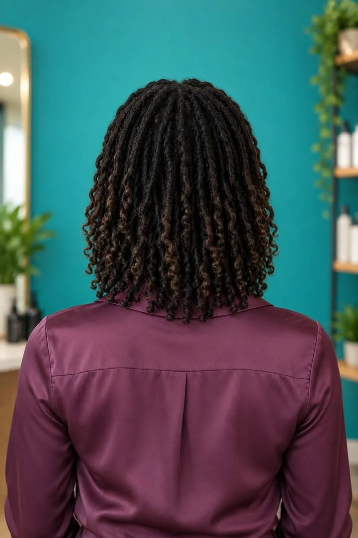 Locs with Curly Bangs, back
