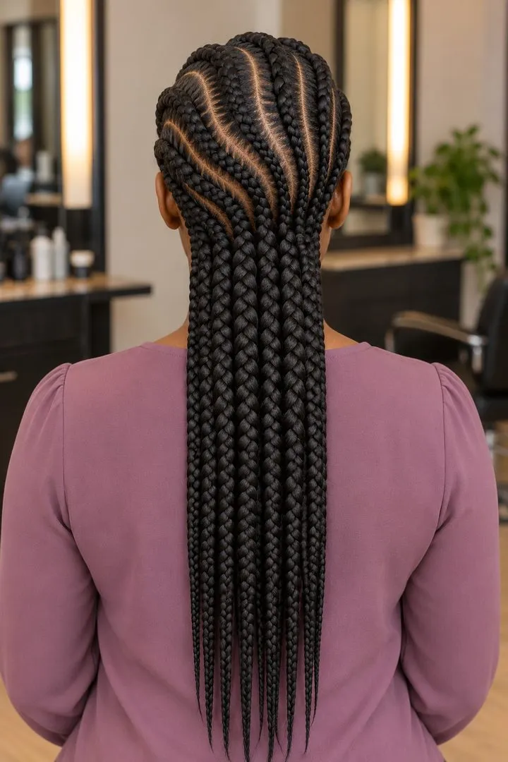 Wave Style Ghana Braids, back