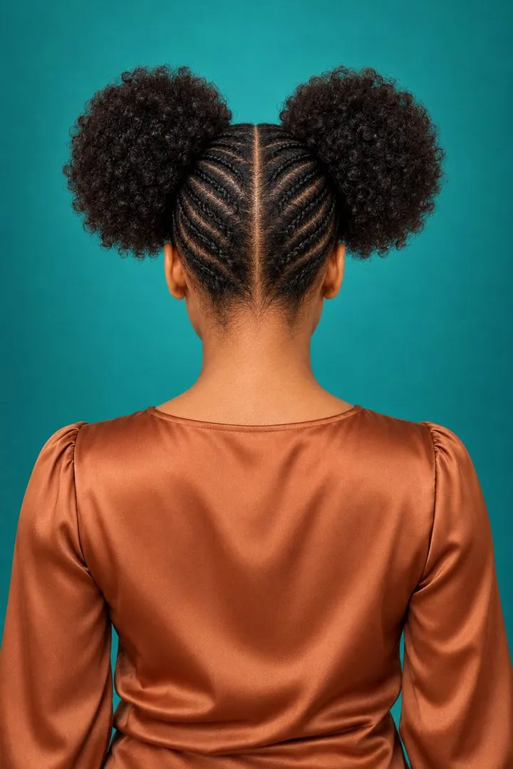 Cornrows to Double Puffs, back