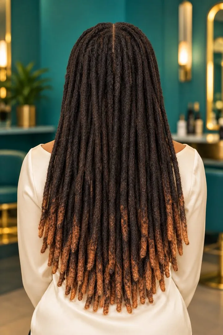 Classic Locs with Ombre Tips, back