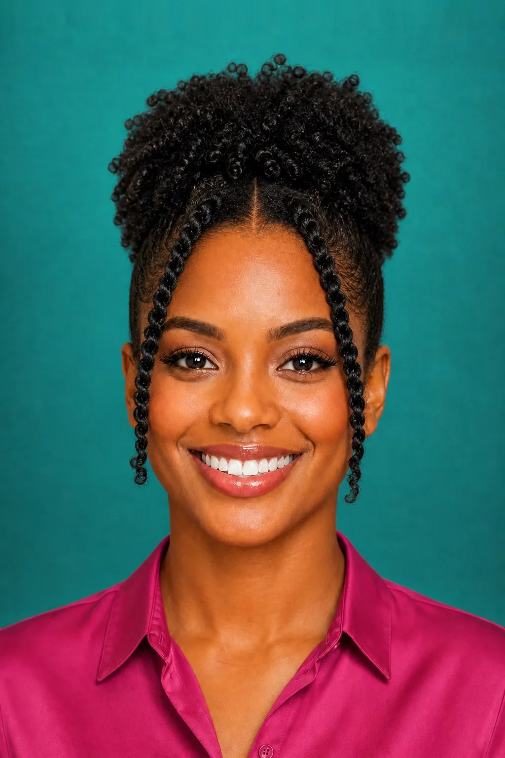Curly Updo with Curtain Twists, a Kayla preview made with AI
