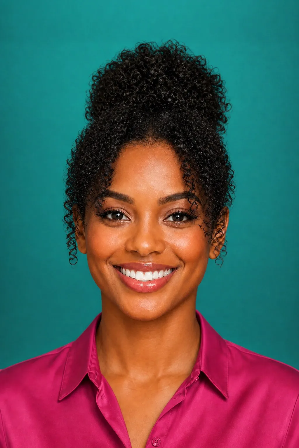 Bun with Twist-Out Curtain Bangs, a Kayla preview made with AI