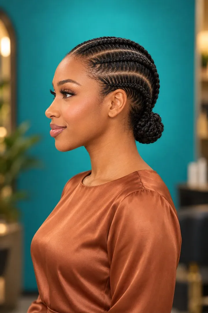 Stitch Braids to Low Bun, side
