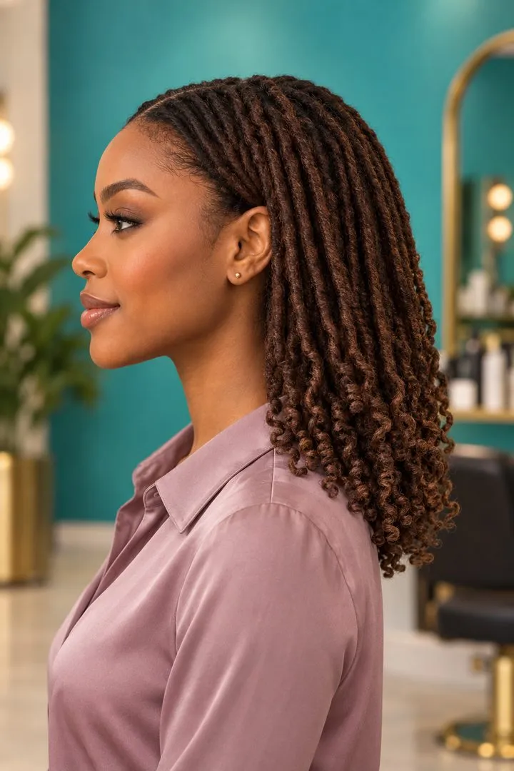 Cocoa Locs with Middle Part, side