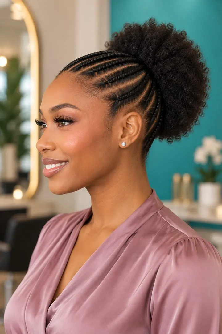 Cornrows to Back Puff, side