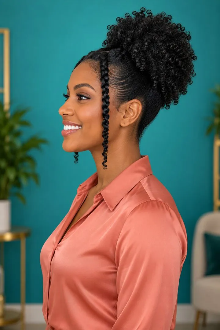 Curly Updo with Curtain Twists, side