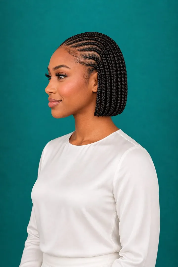 Cornrow Bob with Tucked Ends, side