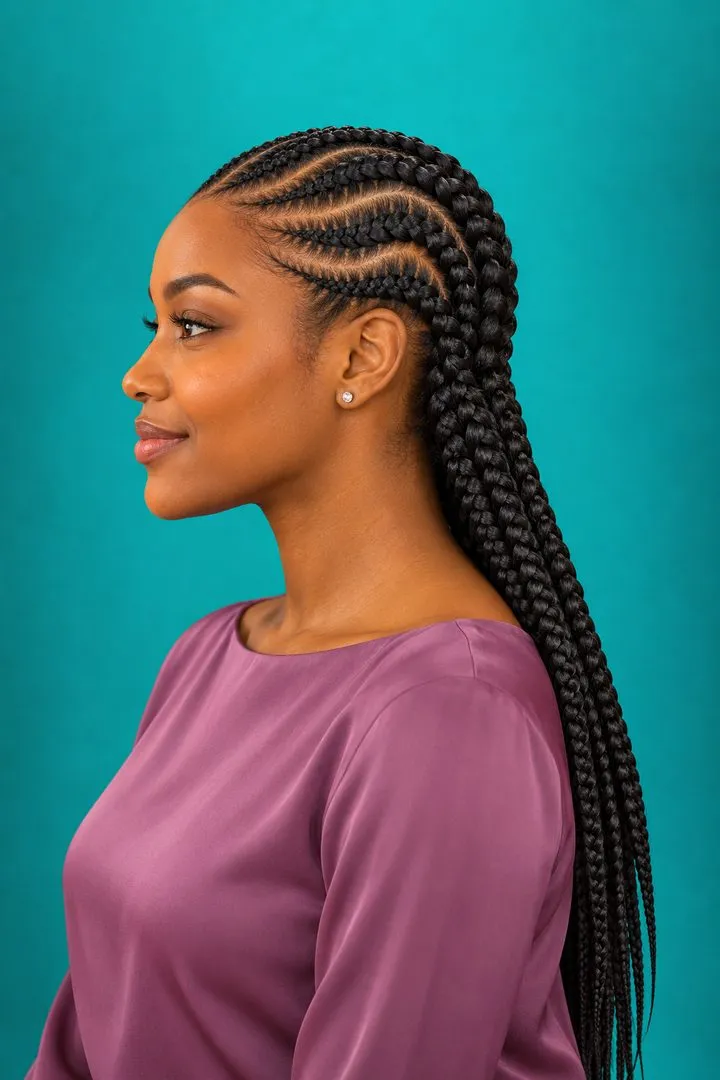 Wave Style Ghana Braids, side