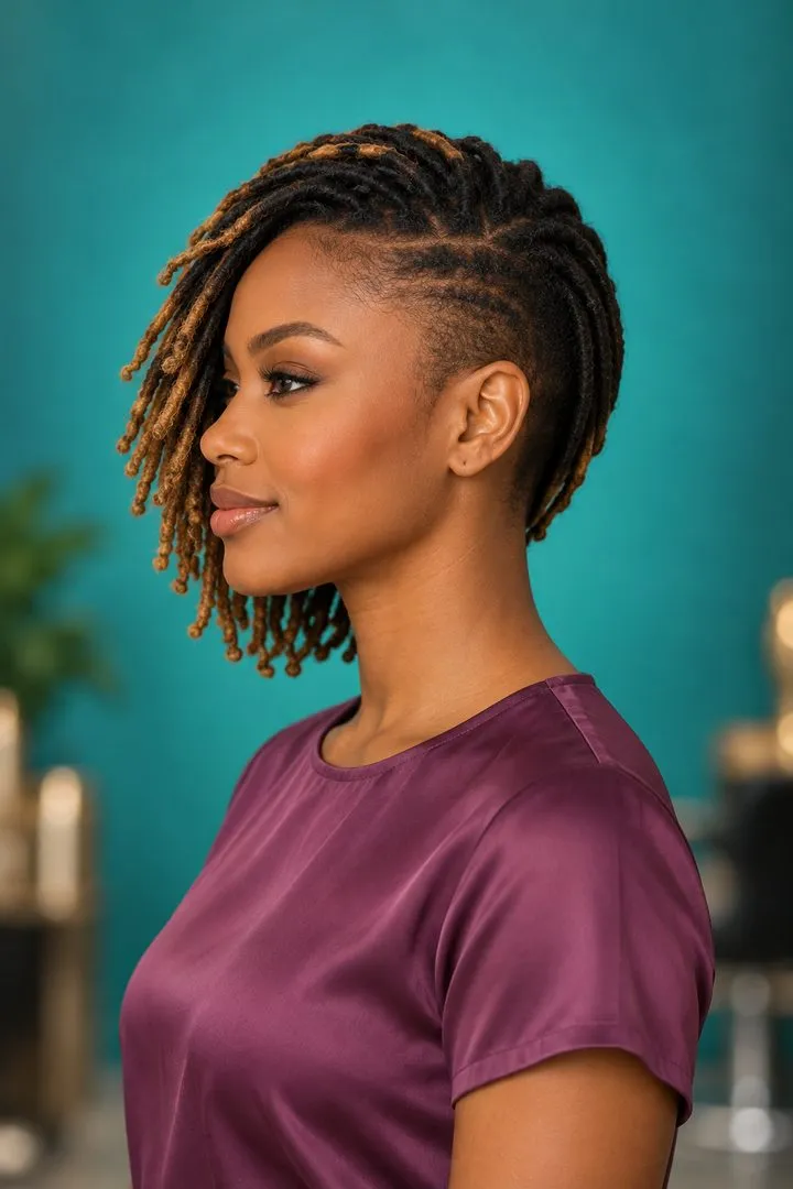 One Side Tapered Ombre Locs, side