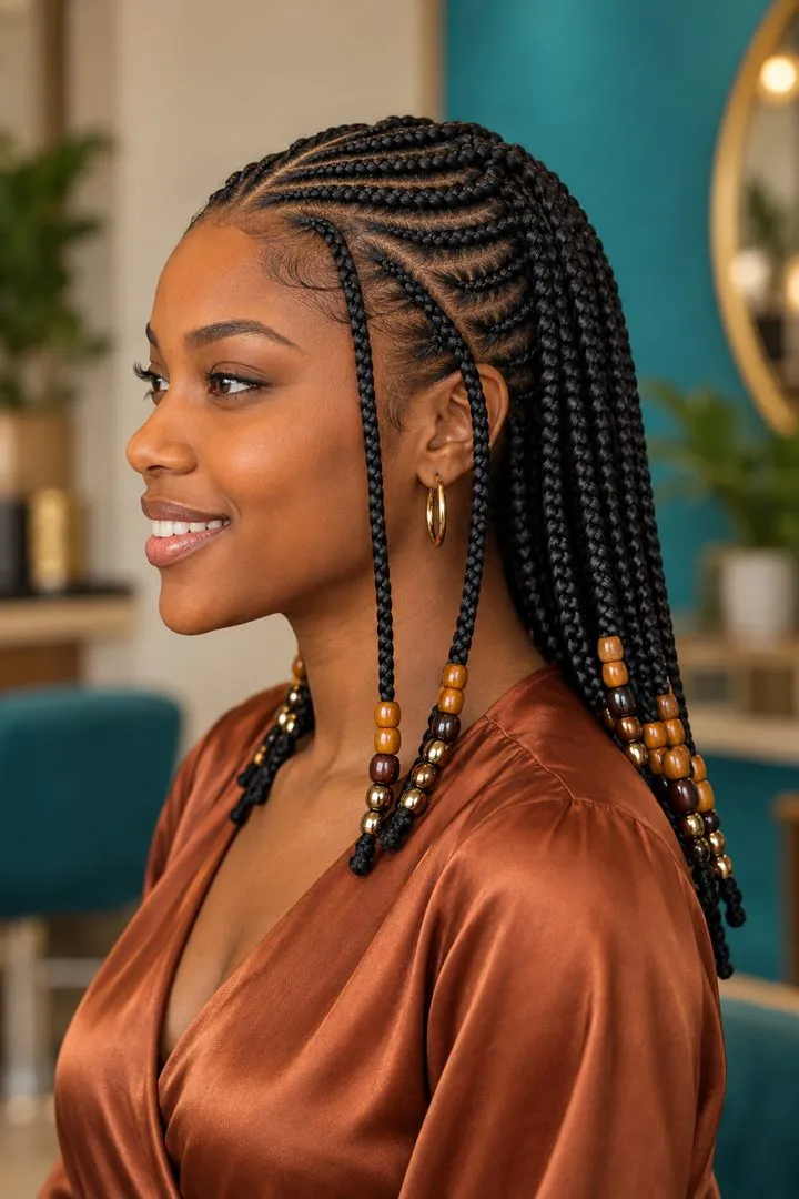 Center Lined Fulani Braids, side