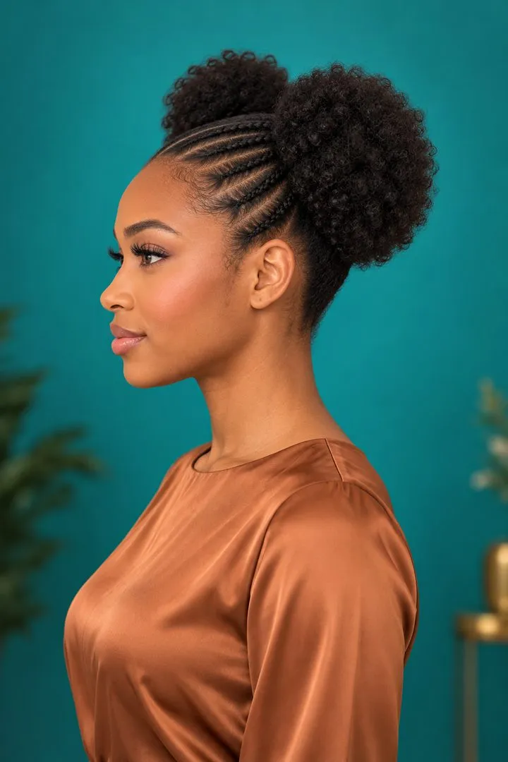 Cornrows to Double Puffs, side