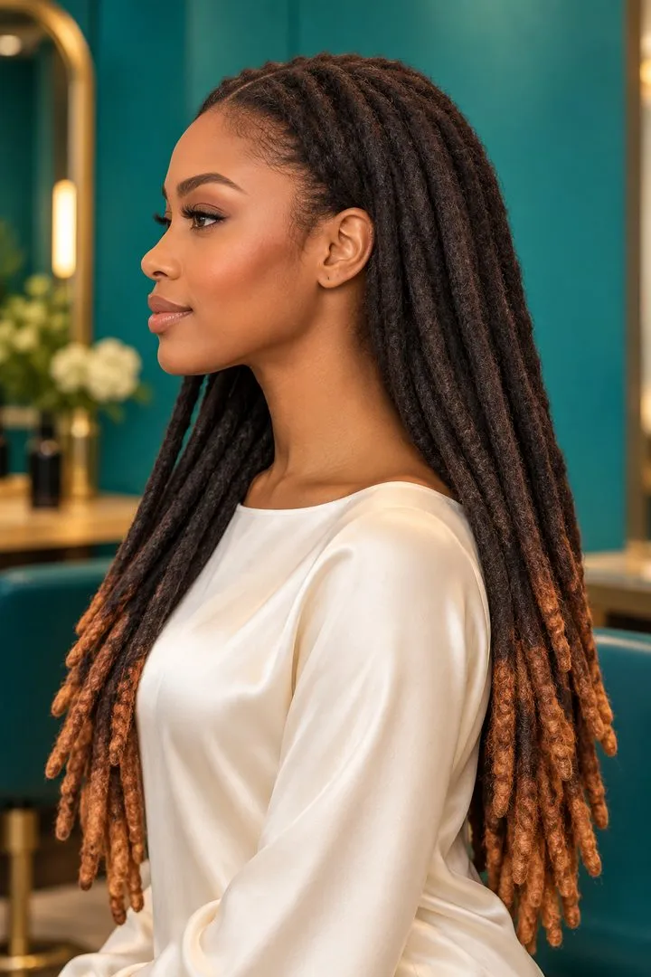 Classic Locs with Ombre Tips, side