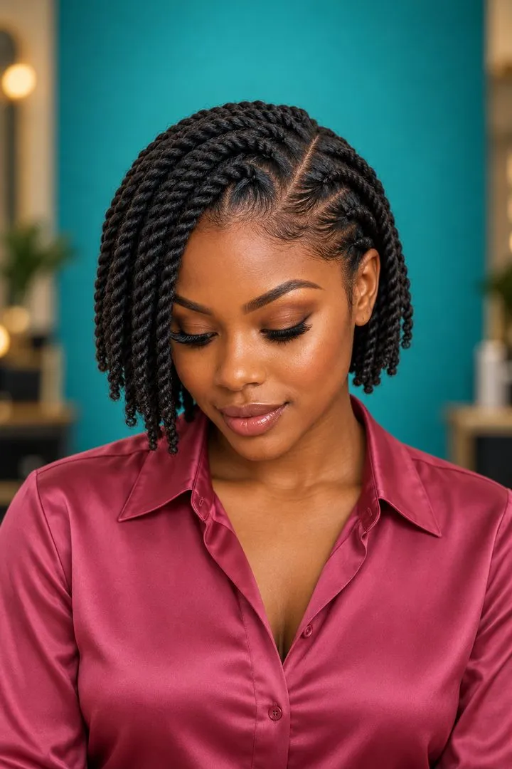 Side Part Short Twists, top