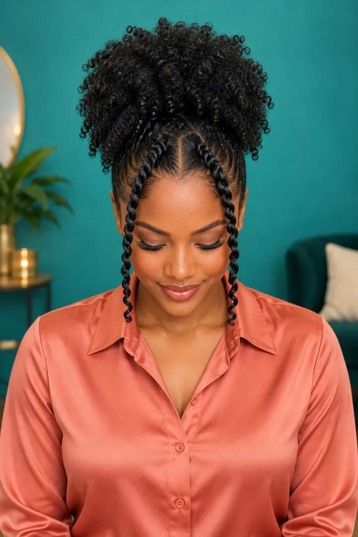 Curly Updo with Curtain Twists, top