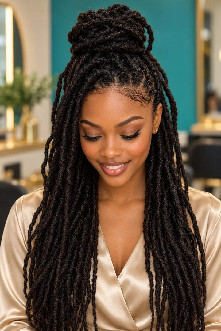Faux Locs with Bun, top