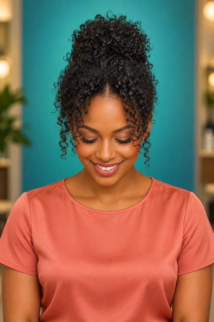 Bun with Twist-Out Curtain Bangs, top
