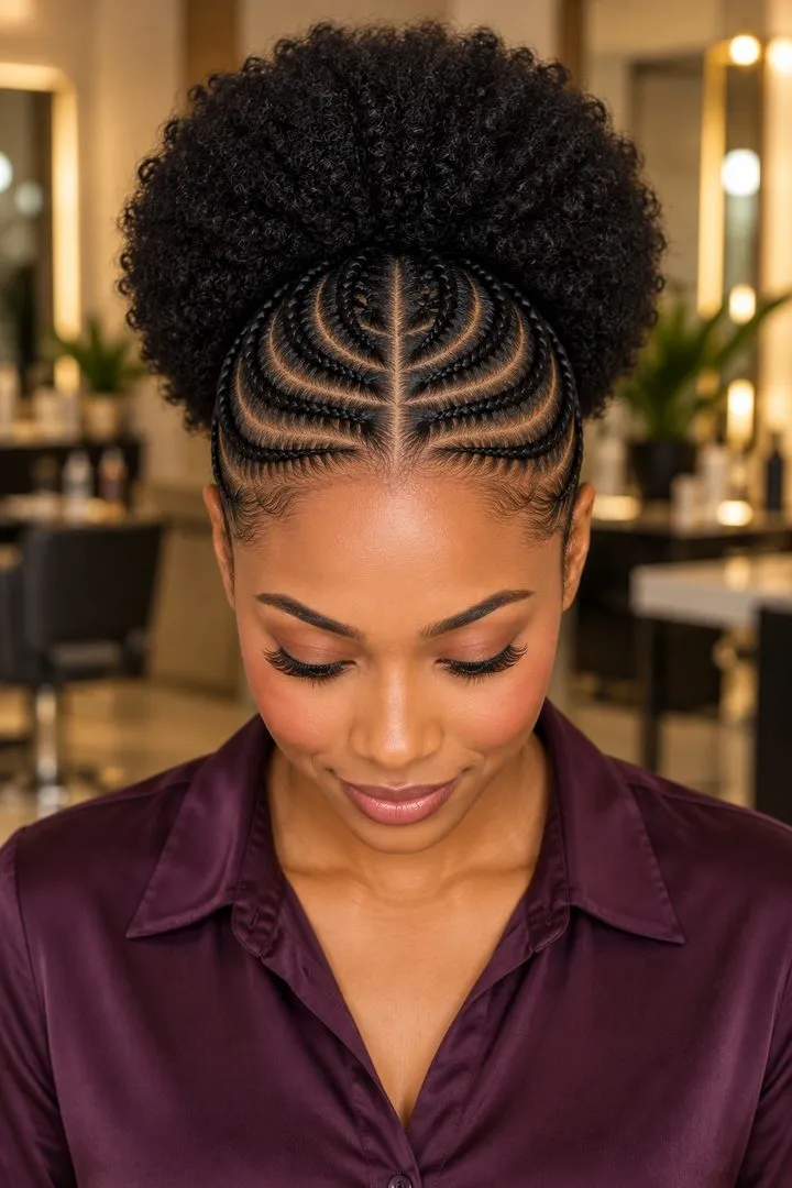 Arc Cornrows to Afro Puff, top