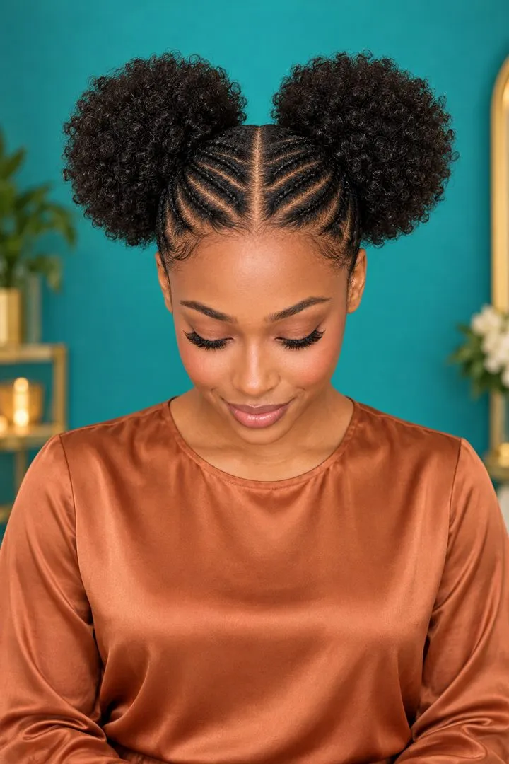 Cornrows to Double Puffs, top