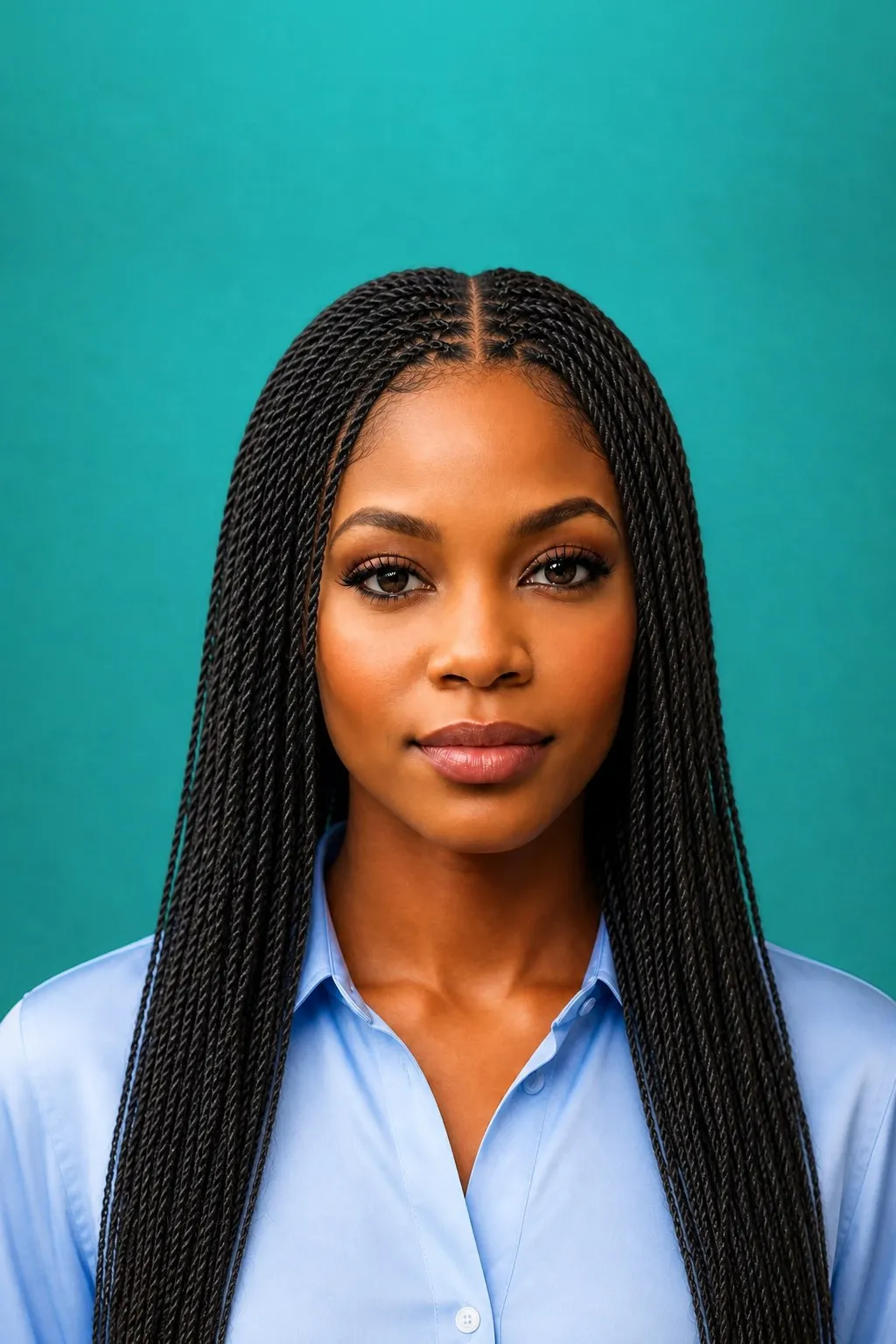 Middle Part Mini Twists, a Kayla preview made with AI